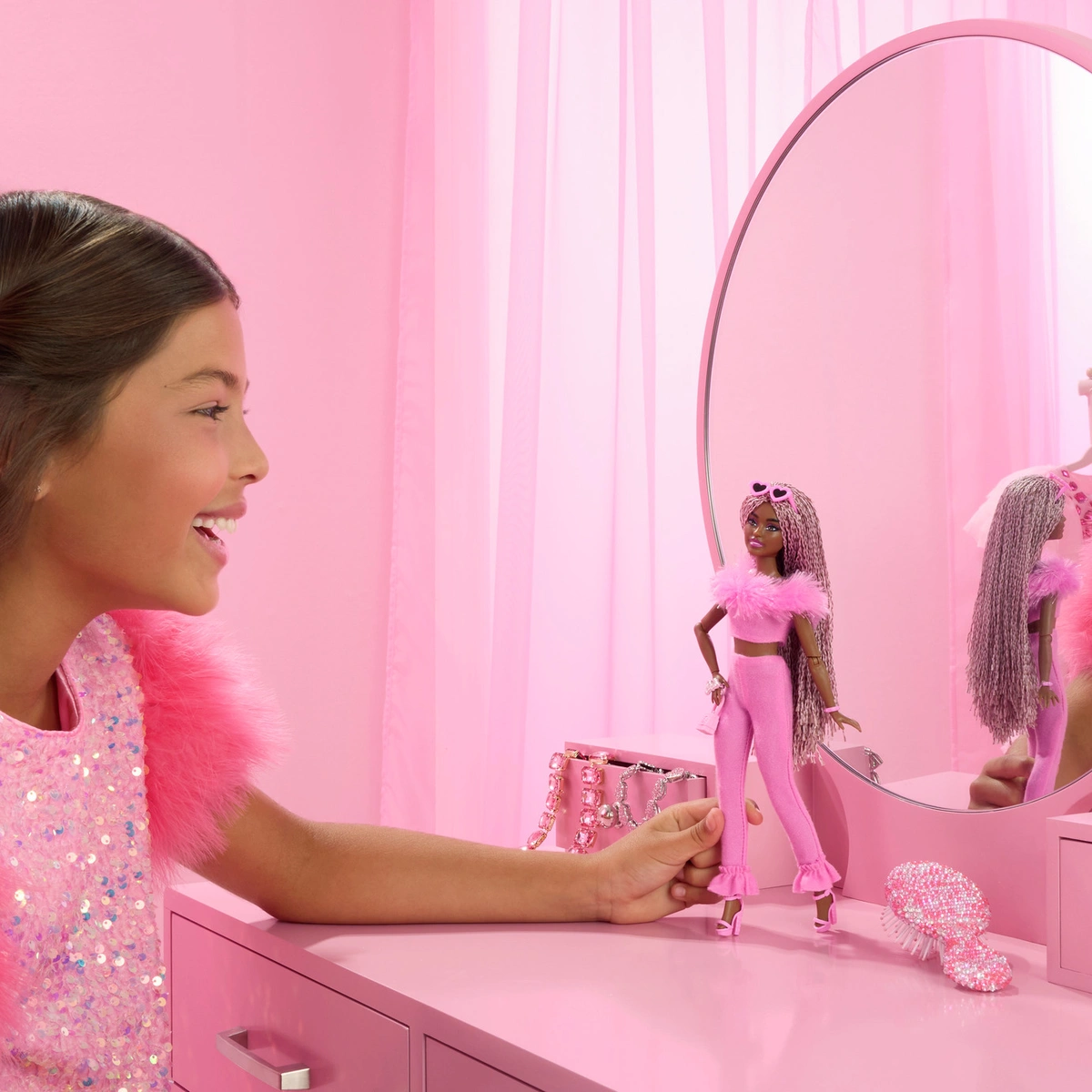 Barbie Deluxe Style Doll  Pink Jumpsuit & Braided Hair -32cm