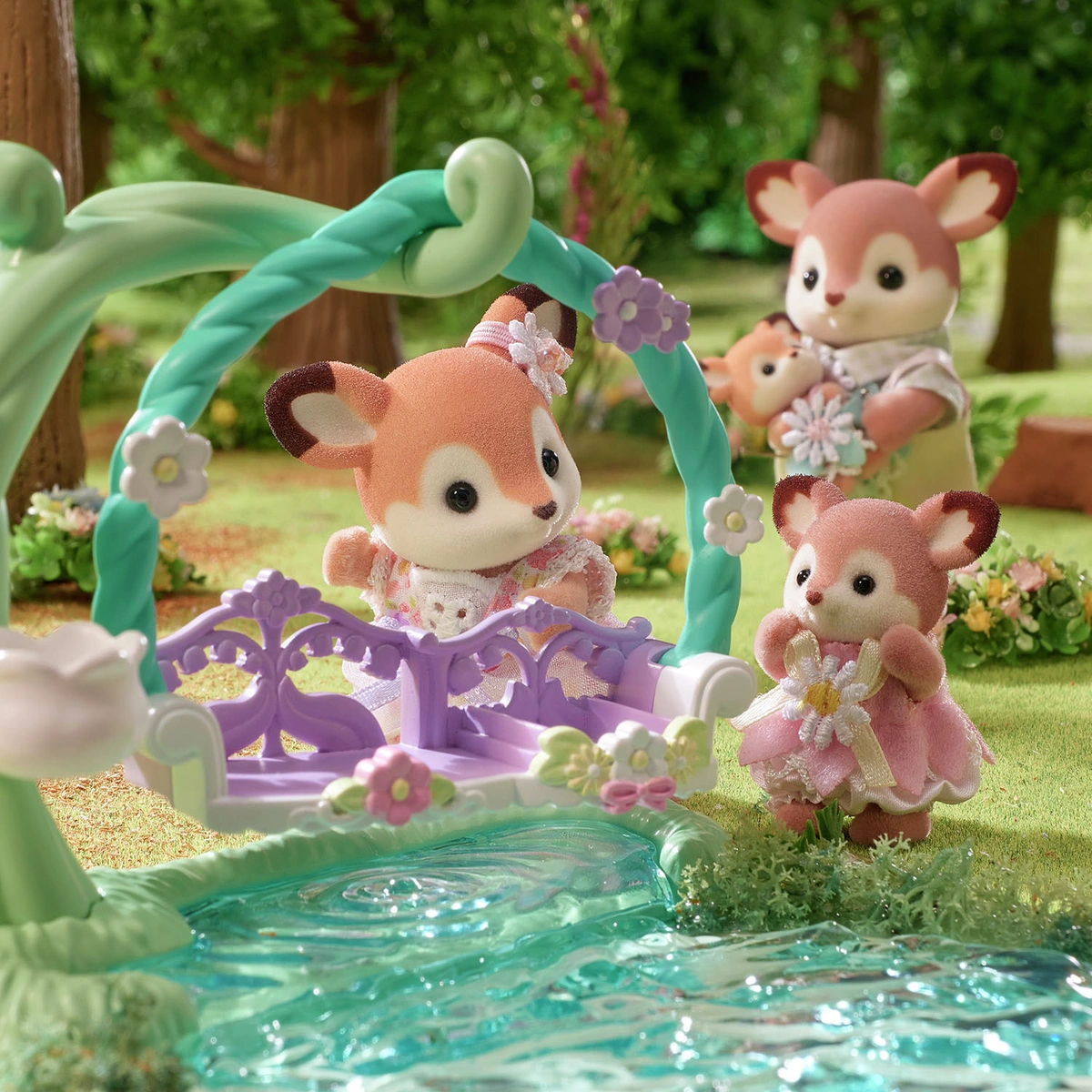 Sylvanian Deer Babies Floral Swing Set