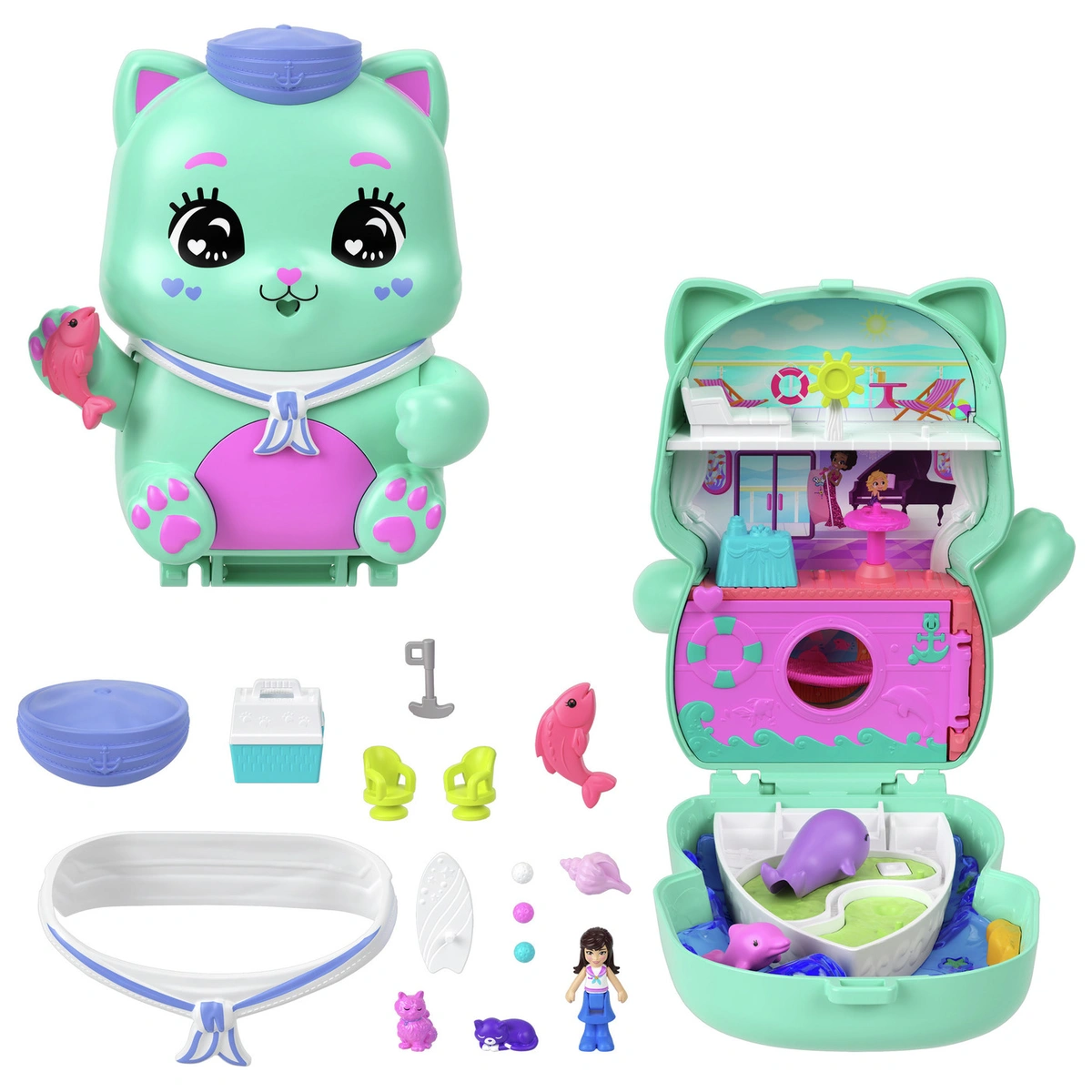 Polly Pocket Set Sail Kitty Compact Playset and Micro Doll
