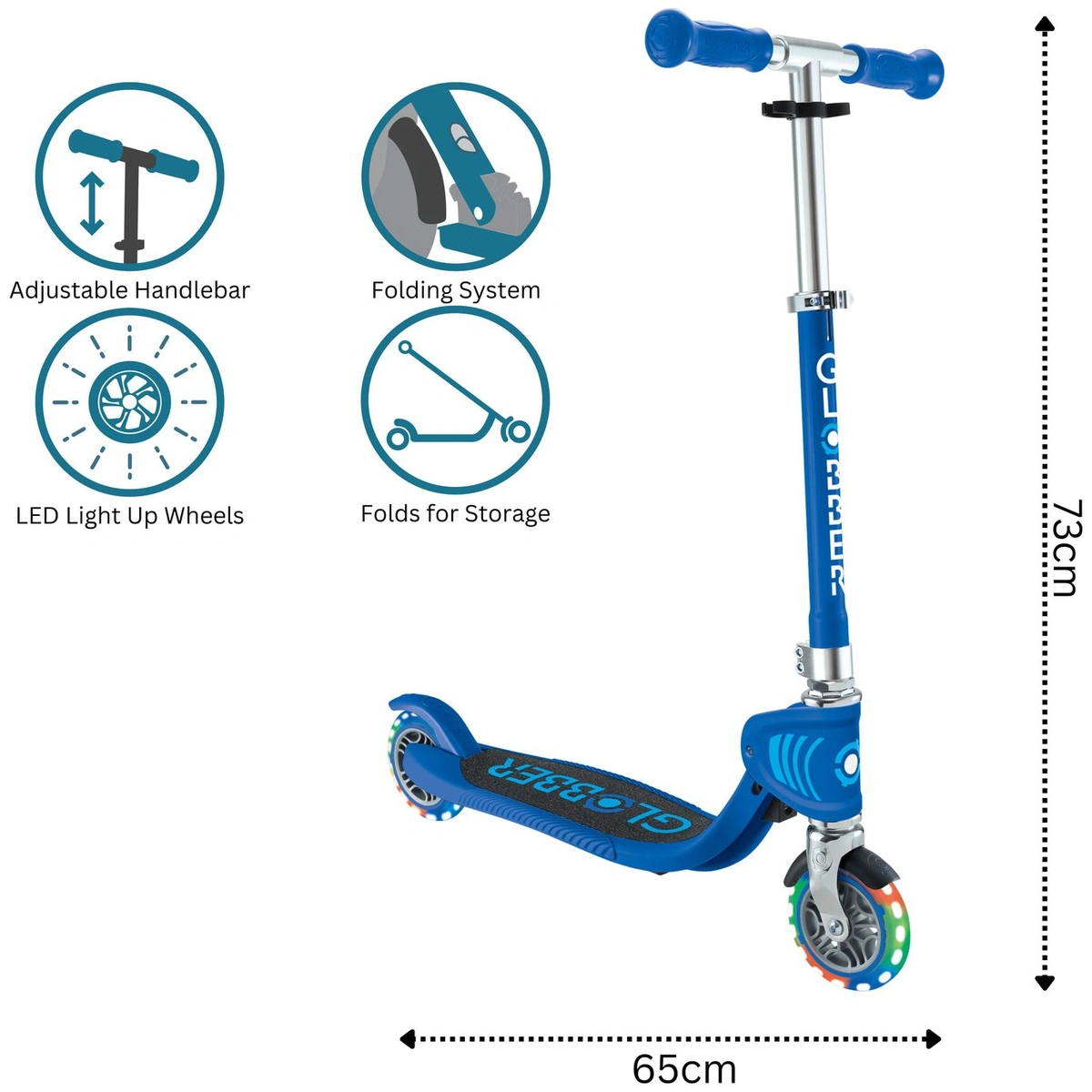 Globber Flow Kids Foldable 2 Wheel Scooter - Navy Blue
