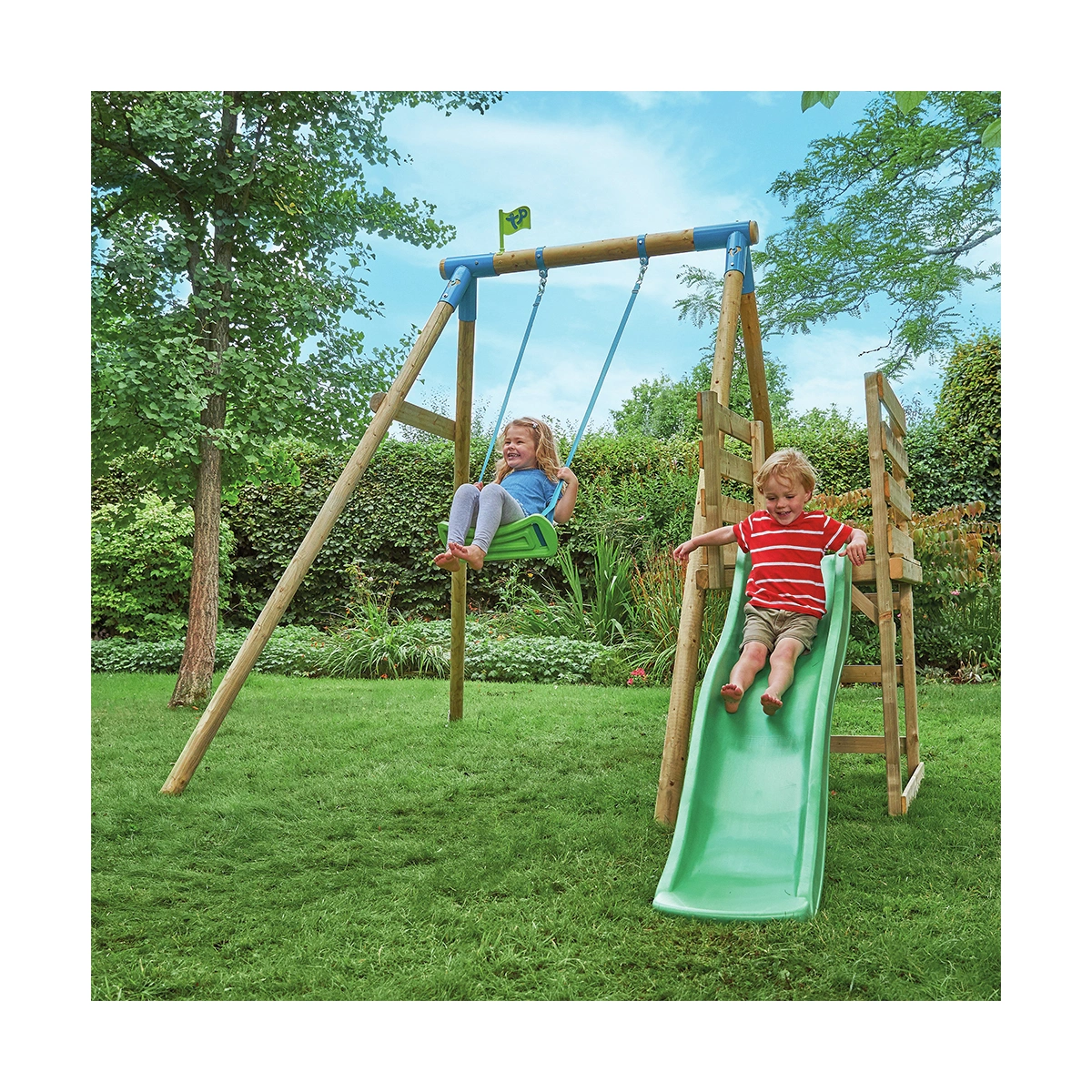TP Robin Wooden Kids Swing and 6ft Slide Multiplay