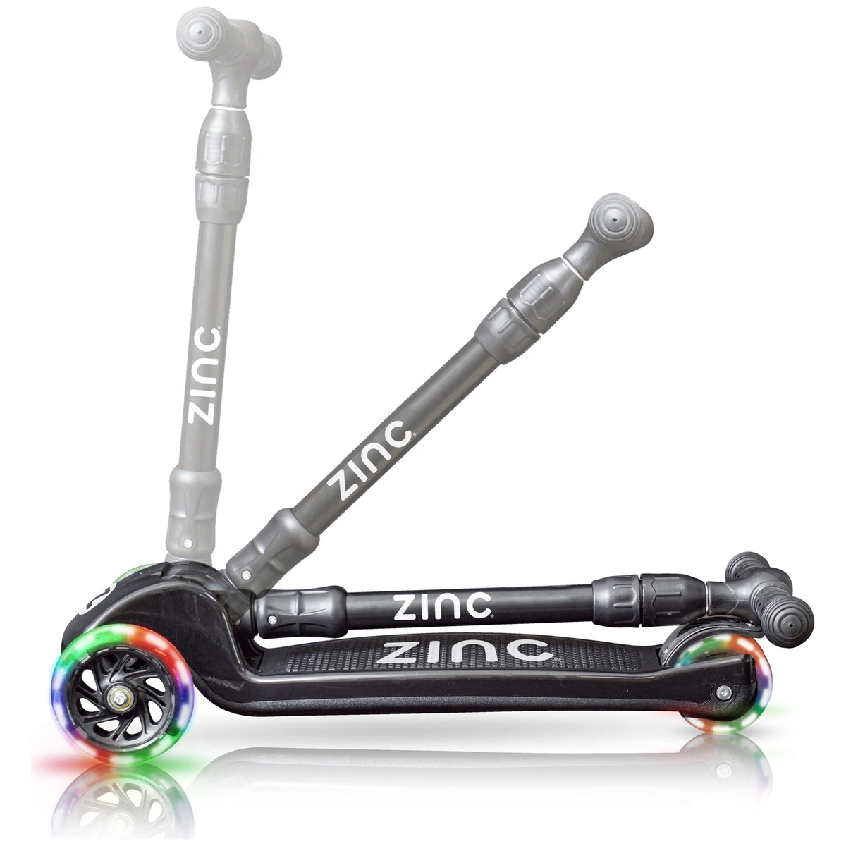 Zinc T-Motion Foldable Light Up 3 Wheel Scooter - Black