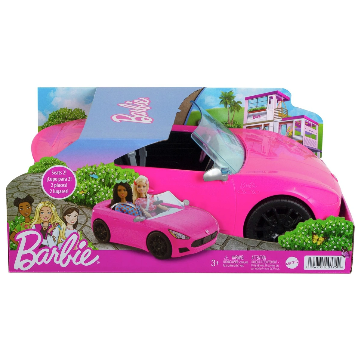 Barbie Pink Convertible 2-Seater Vehicle with Rolling Wheels