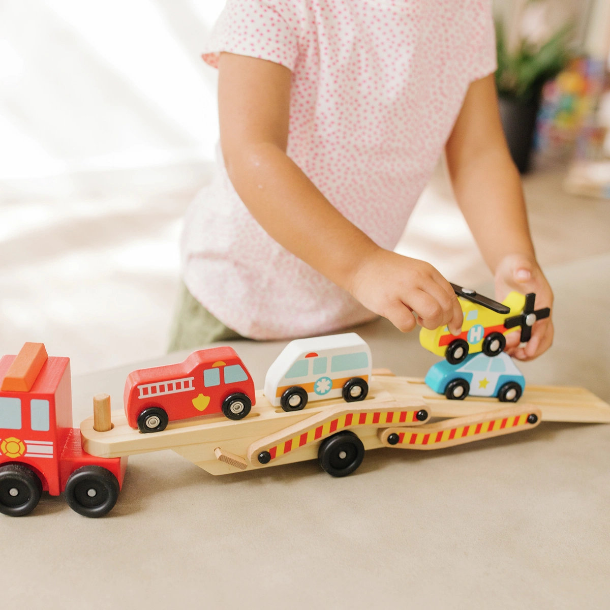 Melissa & Doug Wooden Emergency Vehicle Transporter Truck