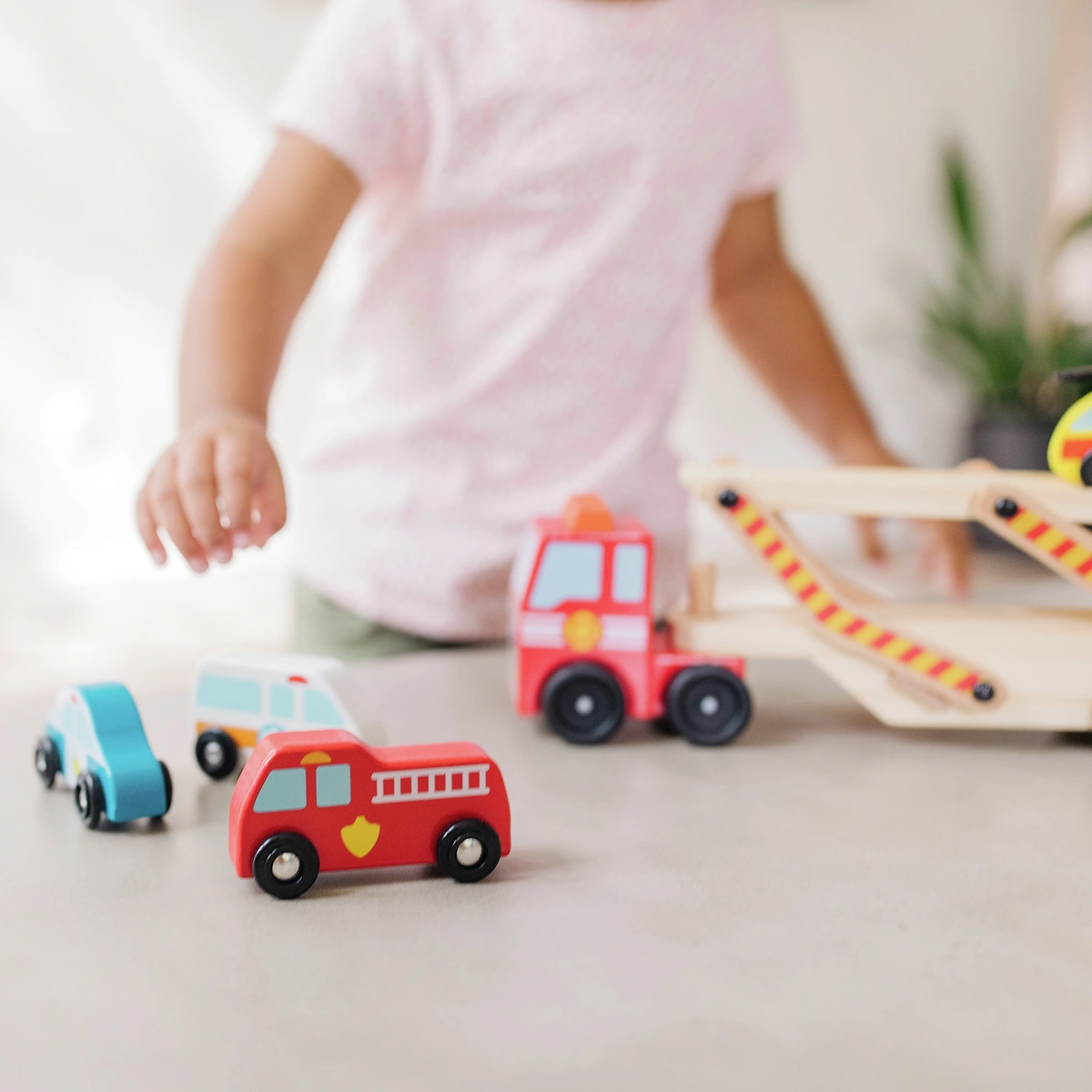 Melissa & Doug Wooden Emergency Vehicle Transporter Truck