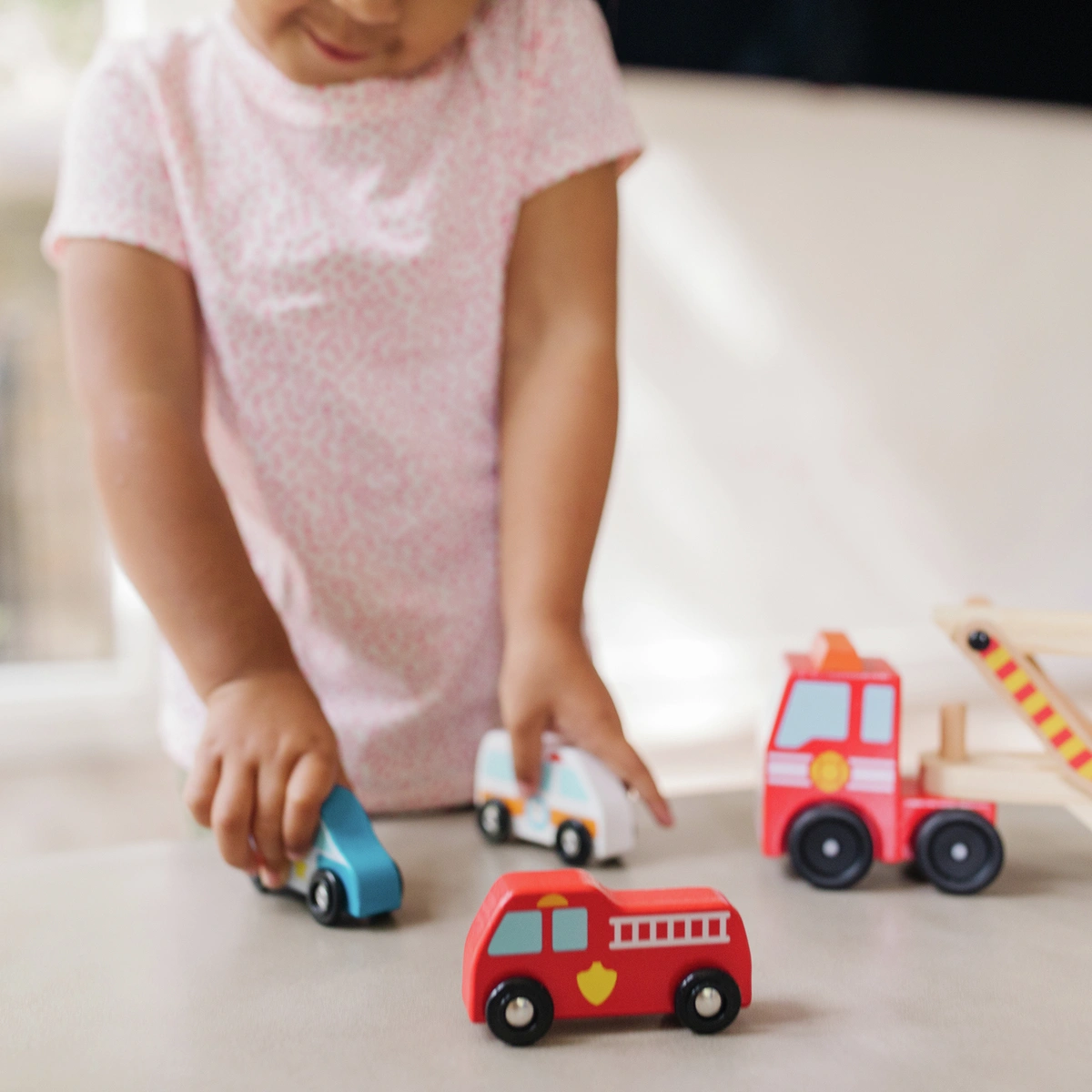 Melissa & Doug Wooden Emergency Vehicle Transporter Truck